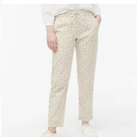 J. Crew Factory Linen-Cotton Leopard Print Drawstring Cuffed Pant - NWOT - Sz 8 - Picture 1 of 10